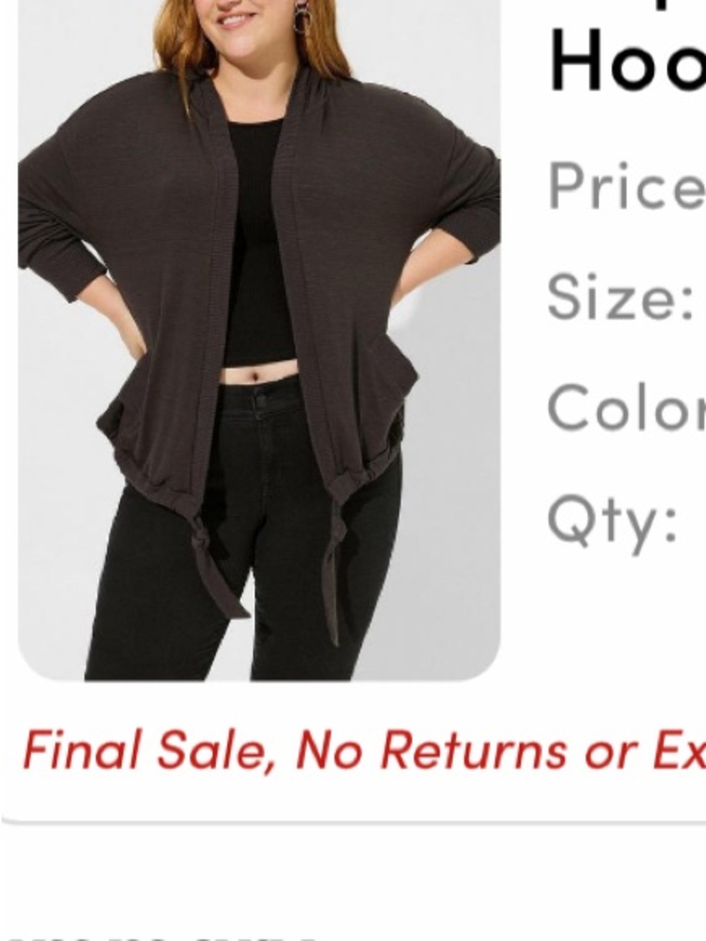 torrid Charcoal Open-Front Tie-Hem Cardigan